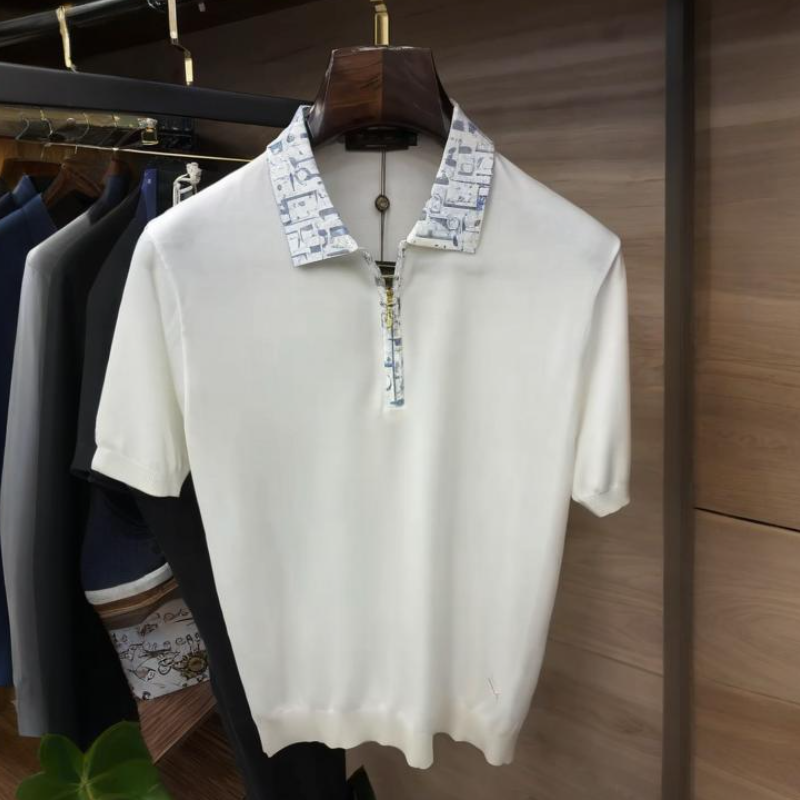 Men's White Knitted Polo Shirt