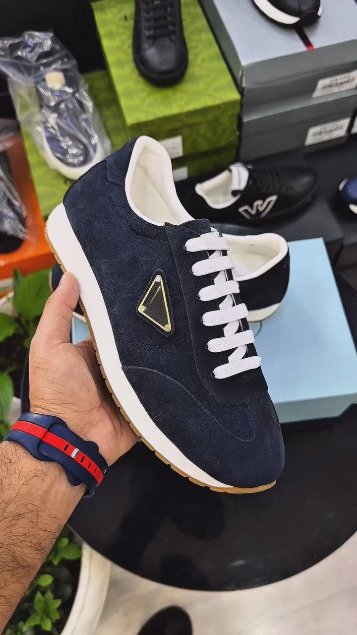Navy Suede Running Sneaker