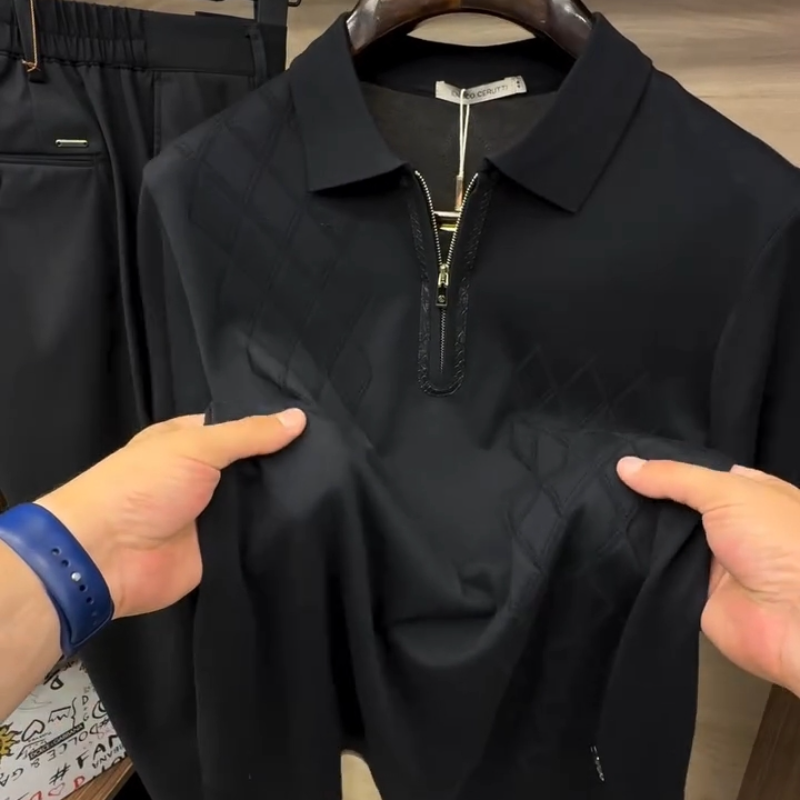 Men's Classic Black Zipper Polo Shirt