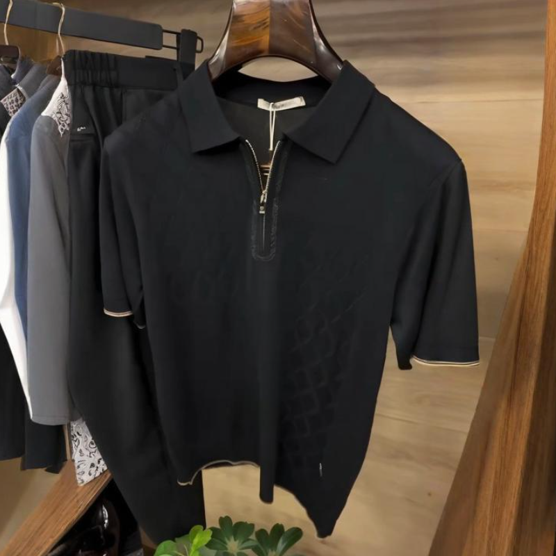 Men's Classic Black Zipper Polo Shirt