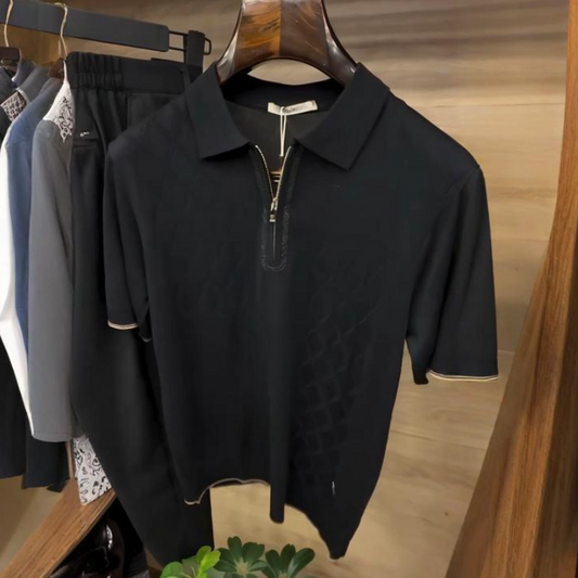 Men's Classic Black Zipper Polo Shirt