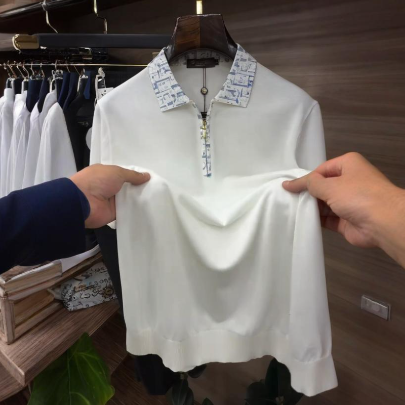 Men's White Knitted Polo Shirt