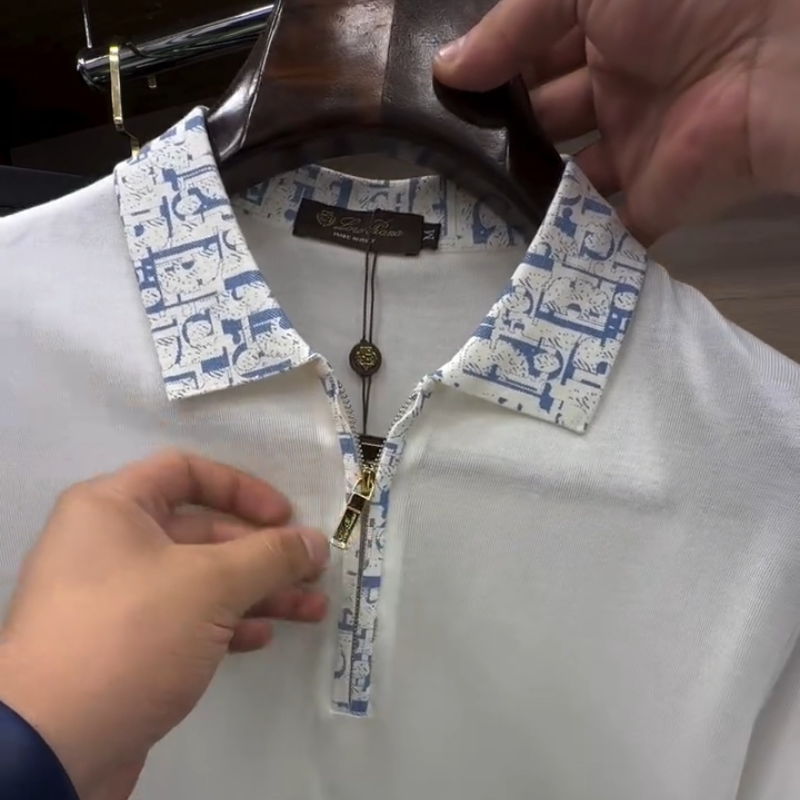 Men's White Knitted Polo Shirt